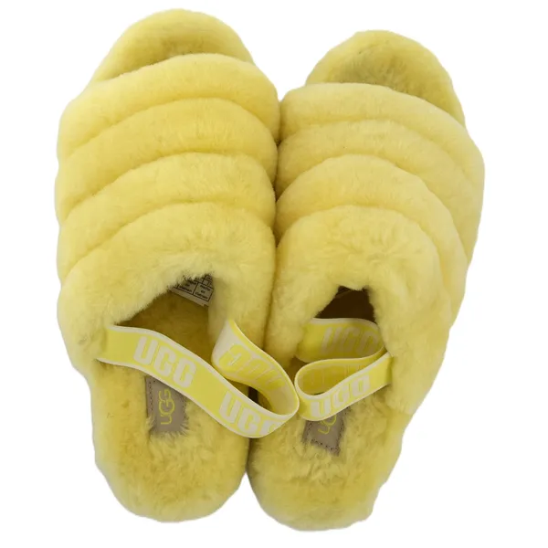 UGG Fluff Yeah Slide Women 10 Yellow Excellent Sheepskin Fuzzy Slingback - Image 5