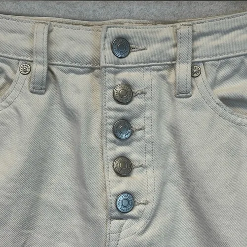 FREE PEOPLE White Denim Jean Mini Skirt 29 Cotton Distressed Raw‎ Hem Button Fly - Image 2