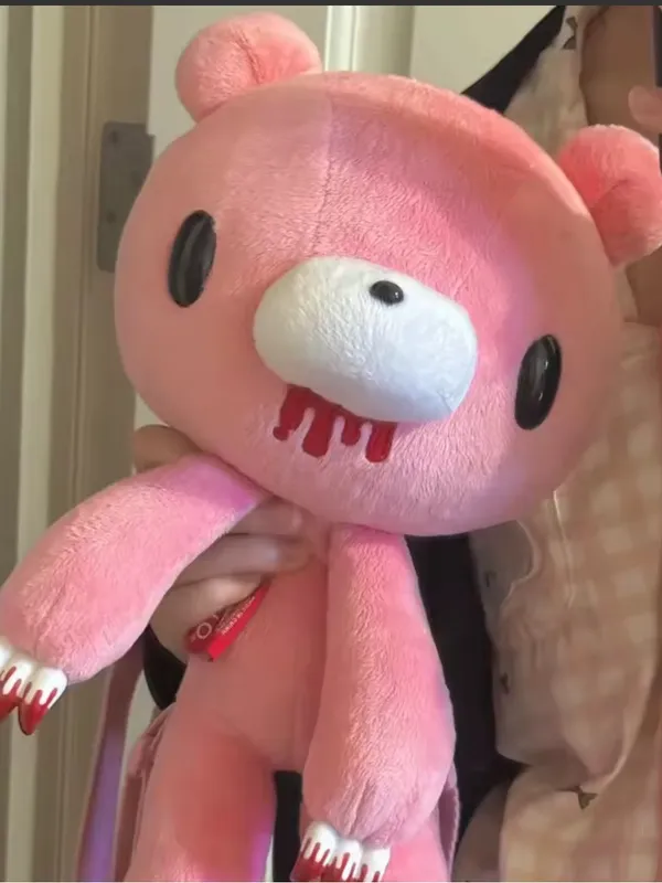 Pink Cute Creepy Bear Plush Crossbody Bag - Image 3