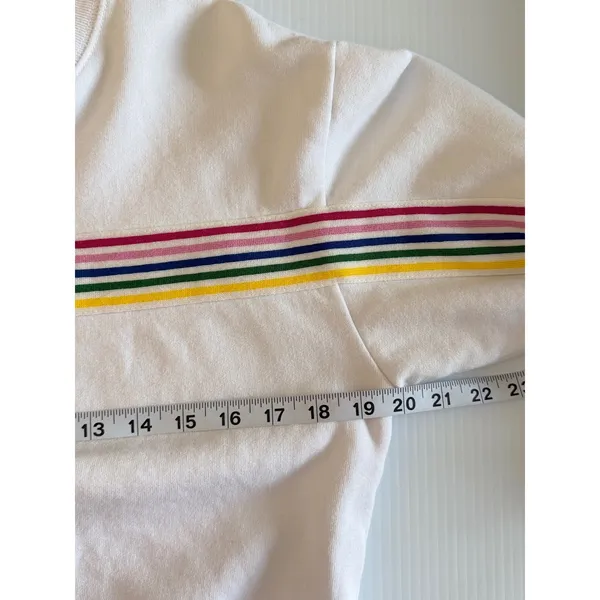 Abercrombie & Fitch Womens‎ XS White Rainbow Stripe Cropped Sweatshirt Pullover - Image 5