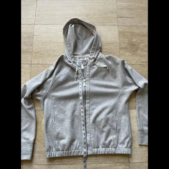 Victorias Secret Sport Hoodie Women Large‎ Gray Athletic Drawstring Thumb Hole - Image 4