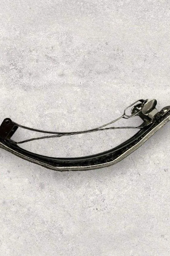 Vintage Ornate Silver Metal Rhinestones Large Hair Barrette Clip - Image 4