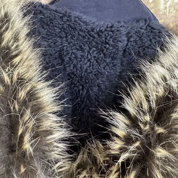BCBGeneration Navy Blue Hooded Faux Fur Trim Anorak Parka Coat Large - Image 7
