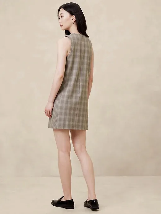 NWT Banana Republic Plaid Shift Mini Sleeveless Dress Brown Tan Women’s Size 6 - Image 2