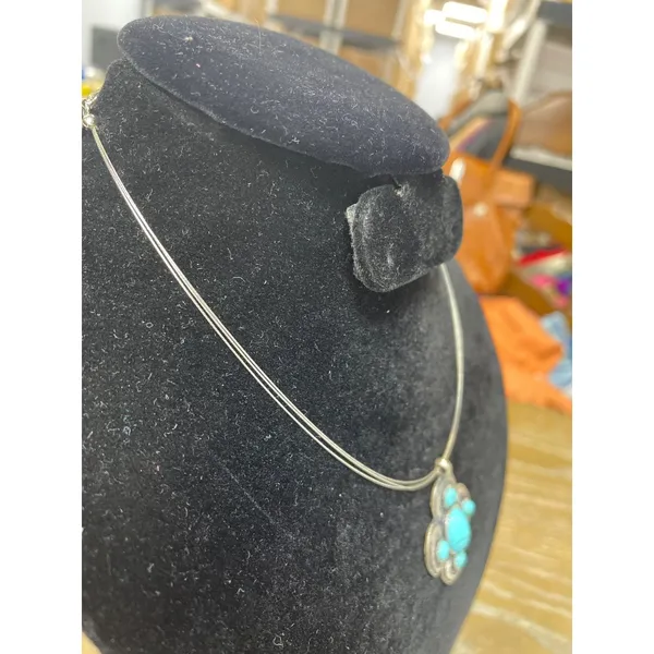NY Turquoise stone Silver Necklace and turquoise stone leather Bracelet SKU 9687 - Image 3