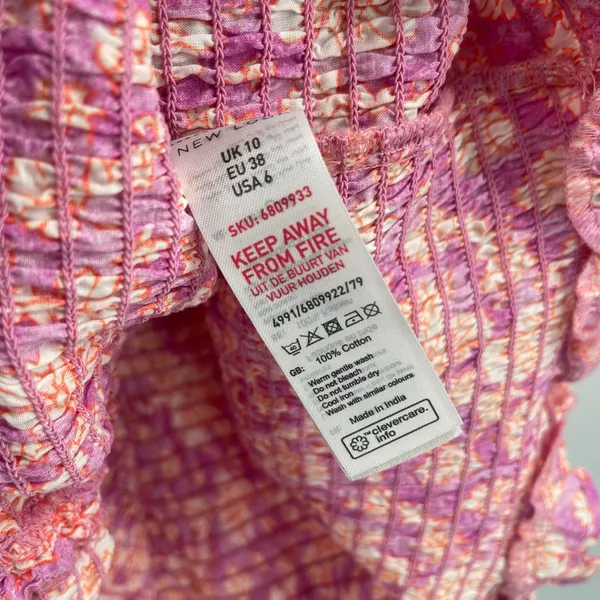 ASOS x NEW LOOK Dress Size 6 Smocked Floral Ruched Pink Orange Mini Sweetheart - Image 13