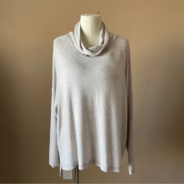ALTAR'D STATE | Beige Cowl Neck Drop Shoulder Zipper Back Oversized Sweater.Sz L - Image 2