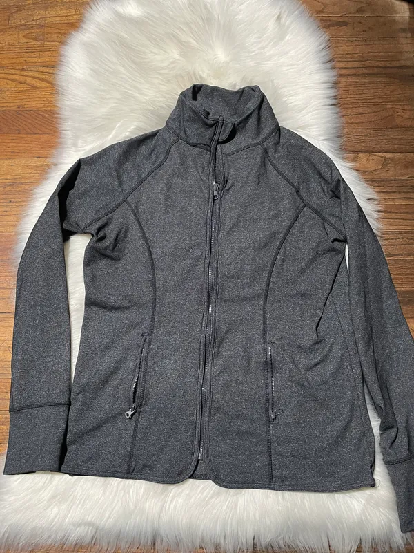 90 Degrees by Reflex Sweatshirt Women's L Gray Full Zip Pocket Stretch Activewear - Image 3