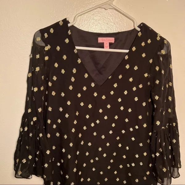 Lilly Pulitzer Women's Size 00 Caroline Silk Tunic Dress Black Gold Metallic - Image 5