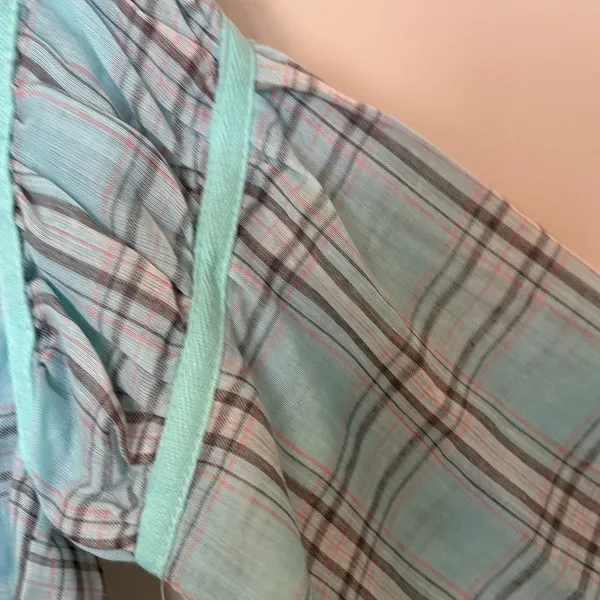Easel Teal Plaid Blouse with Tie Accents - Image 5