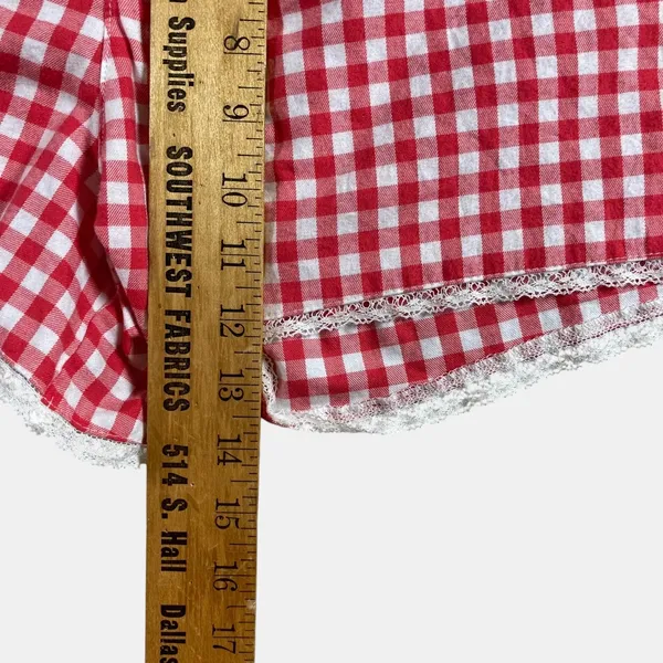 Colsie Gingham Pajama Shorts Red White Check Lace Trim Women's Medium Sleepwear - Image 4