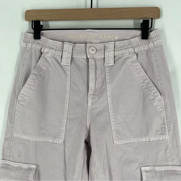 American Eagle Stretch Cargo Straight Pant Lilac Ice‎ High Rise Utility 4 Long - Image 2