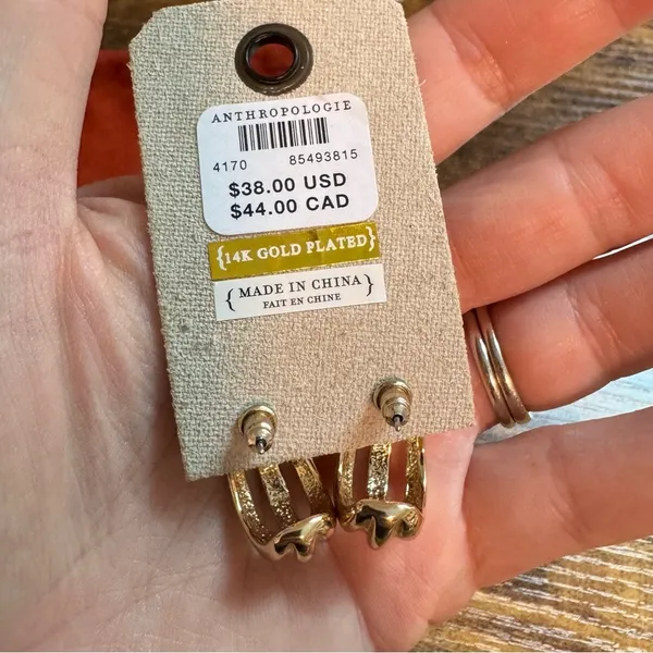 NWT Anthropologie 14K Gold Plated Stud Drop‎ Earrings - Image 3