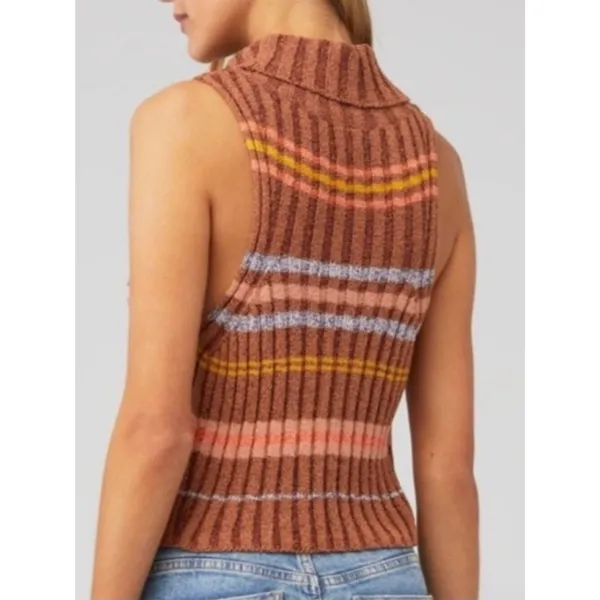 Free People L Edith Striped Turtleneck Sweater Brown Crop Tank Sleeveless Ribbed - Image 3