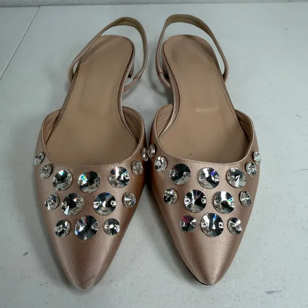 J.Crew 8.5 Blossom Slingback Flats Satin Rose Gold Crystal Embellished Shoes - Image 2
