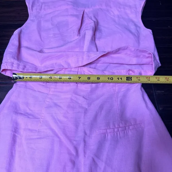 ZARA Button down dress with collar casual boho indie pink crop top high waisted skirt - Image 4