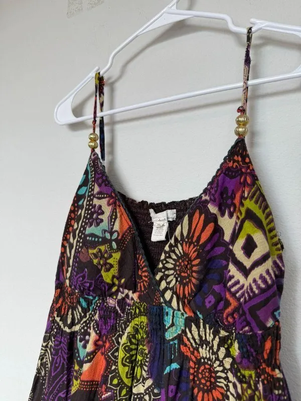 Free People Movement Colorful Bohemian Dress Beaded Spaghetti Strap - Image 4