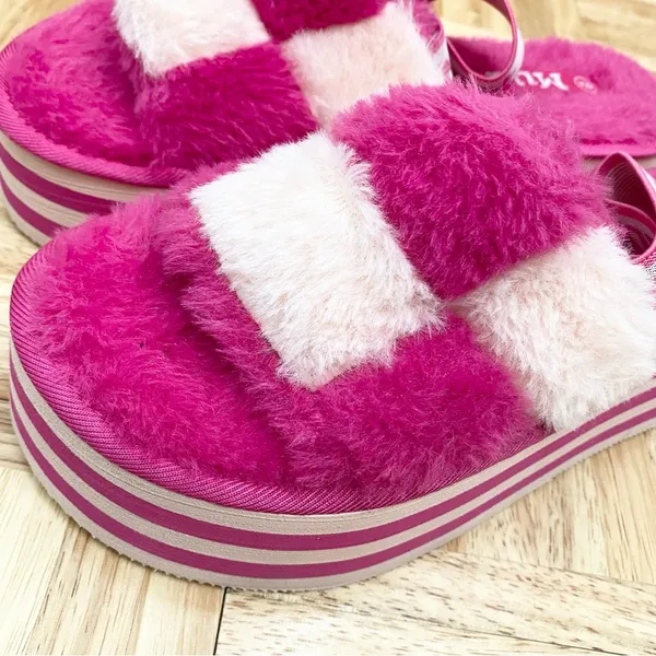 MUDD Stormy Fuchsia/White Fuzzy Elastic Slingback Slides Platform Slippers Sz 9 - Image 9