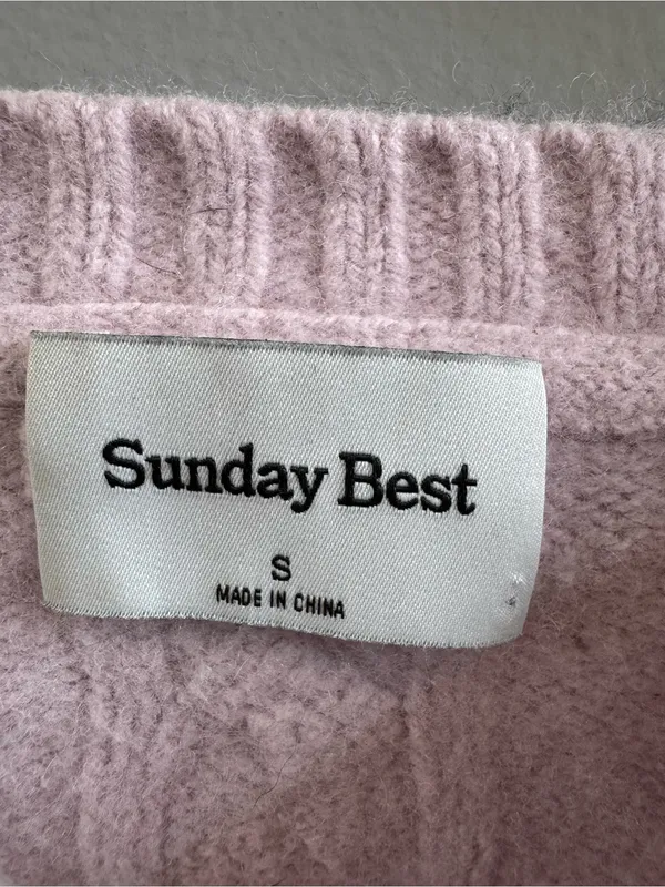 Sunday Best Wool Blend Cable Knit Cropped Crewneck Sweater - Pale Pink - Image 2