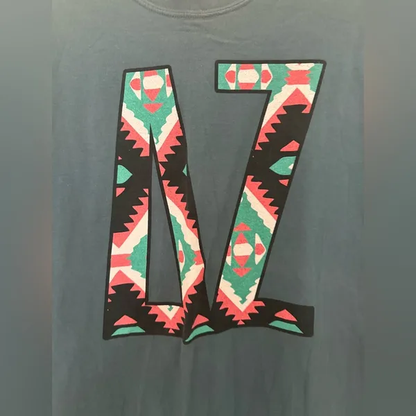 Comfort Colors Delta Zeta Teal Green Blue Aztec Print Block Letter Long Sleeve T-Shirt Medium - Image 3