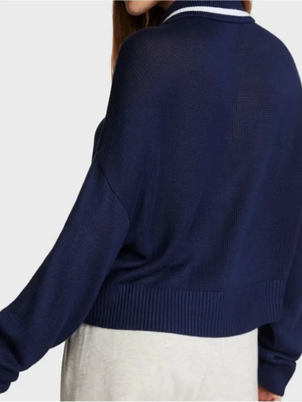 PINK Victoria's Secret Navy Blue V-Neck Collar Cropped Sweater Pullover XXL NWT - Image 2