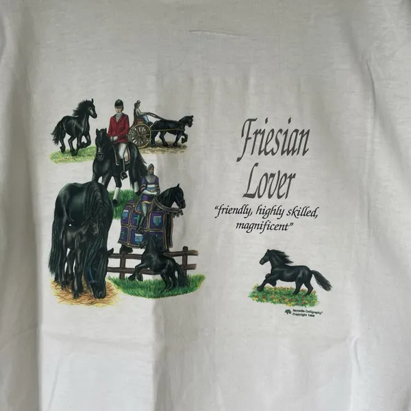 Fruit of the Loom Vintage 1998 T-Shirt 'Friesian Love' Horse White Unisex XL - Image 7