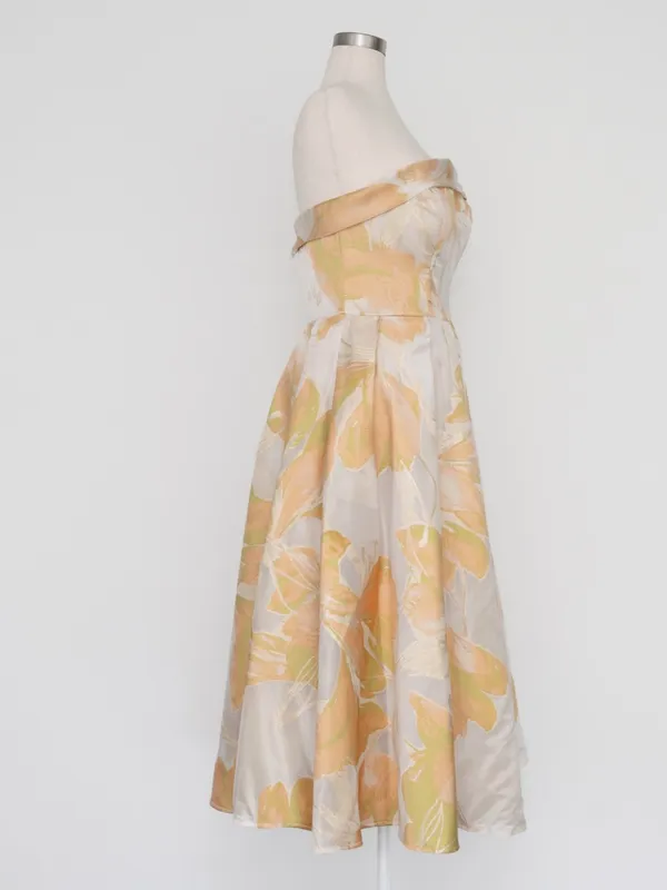Mac Duggal - Peach‎ Multi Floral Brocade Strapless Midi Dress - Image 4