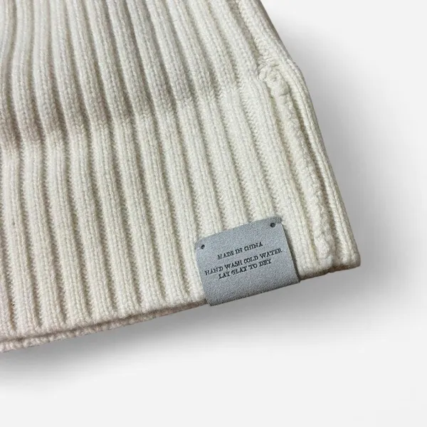 Eiram Cream Ribbed Beanie 100% Merino Wool Cuffed‎ Knit Winter Hat Off-White - Image 2
