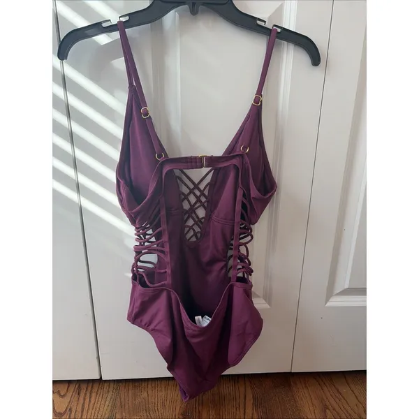 Ambrielle Women's Strappy Criss Cross One Piece Swimsuit Purple Size Large - Image 2
