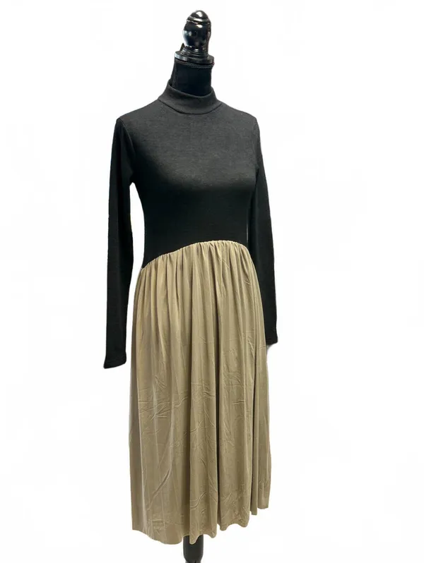 NWT Zara Black Turtleneck Knit Top Taupe Pleated Midi Dress Mixed Media Size M - Image 2