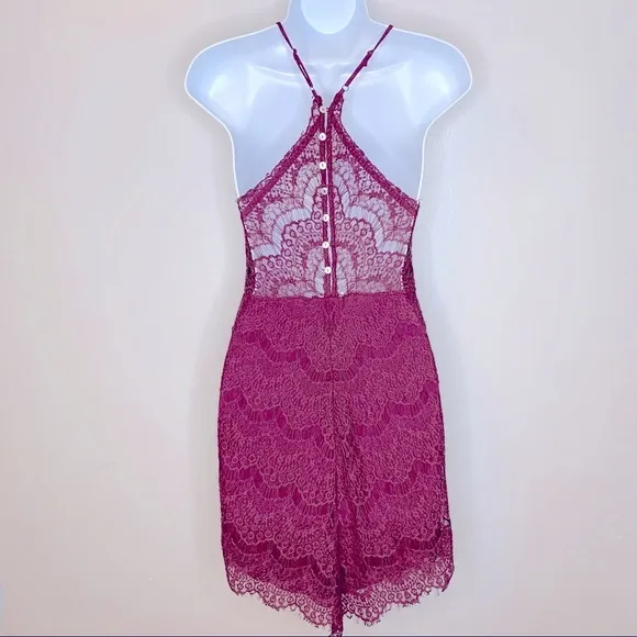 Free People She's Got It‎ Burgundy Lace Mini Dress Size XS - Image 8