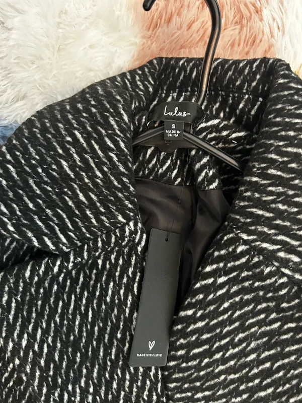 Lulus Black Herringbone Trench Coat - Image 4