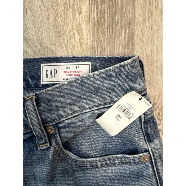 Gap 90s Straight High Rise‎ Jeans 29/8 Tall Medium Wash Blue Denim NWT - Image 3