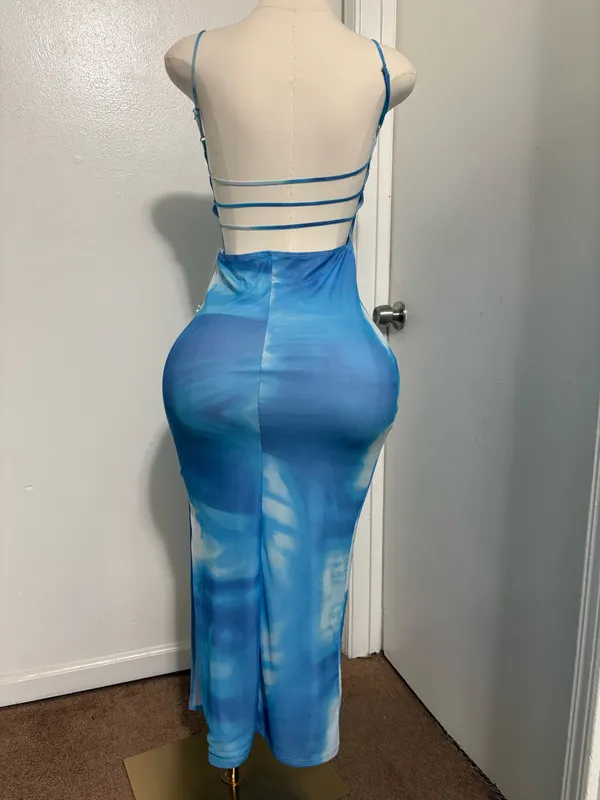 Heart & Hips Light blue maxi dress with strappy back - Image 2