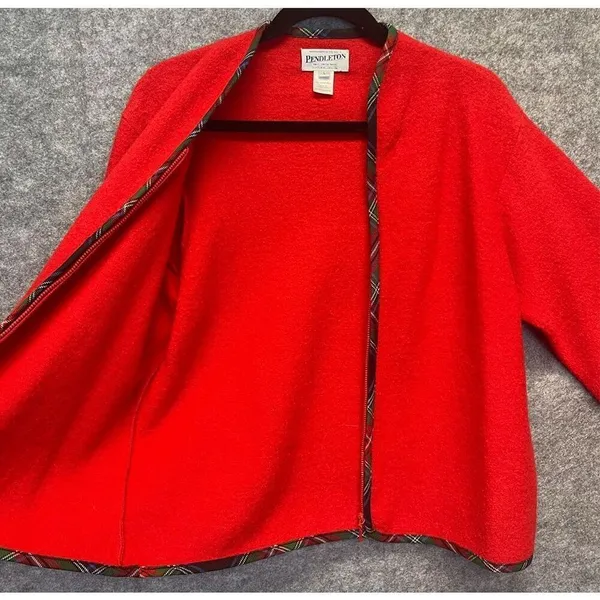 Vintage PENDLETON Jacket Women's Large Bright Red Virgin Wool‎ Full Front Zip - Image 9