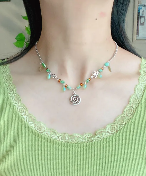 Handmade quality glass beads & flower fairy boho cottage whimsical dangle earrings & necklace set💐🍃 - Image 2