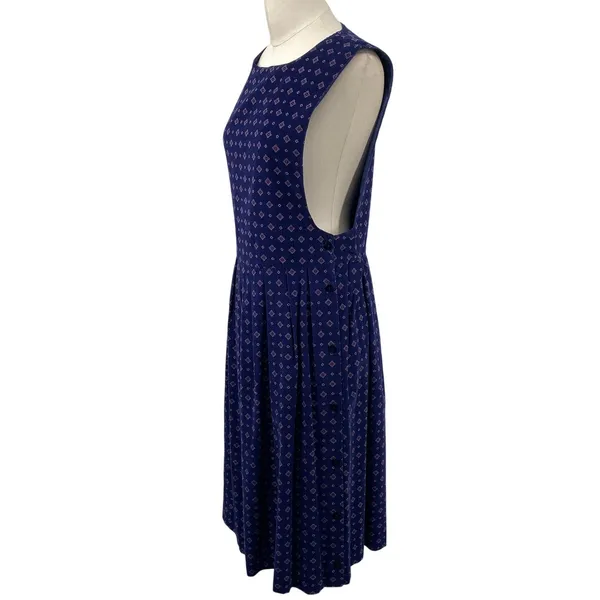 Vintage 90s American Eagle Corduroy Midi Dress Pinafore Pleated Printed Navy S - Image 4