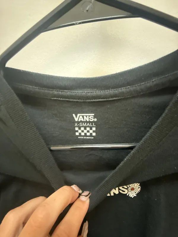 Vans Floral Checkerboard Long Sleeve T-Shirt Black Size XS - Image 2