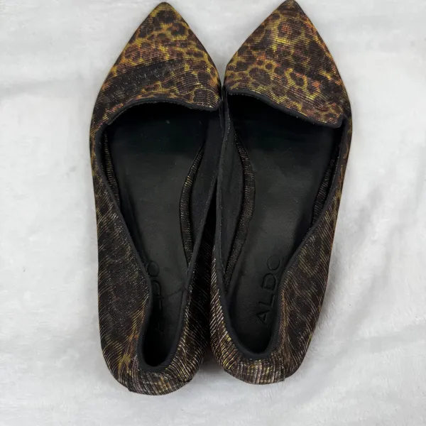 ALDO Leopard Print Metallic Pointed Toe Flats‎ Gold Bronze Size 9 Womens - Image 5