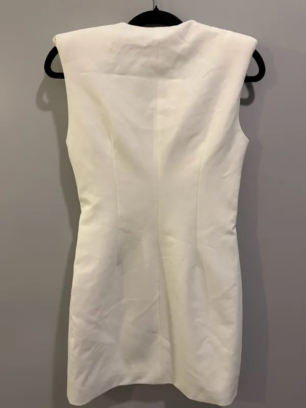 NWT ZARA Knot Front Shoulder Pad Detail Plunging V-Neck Dress White - Image 3