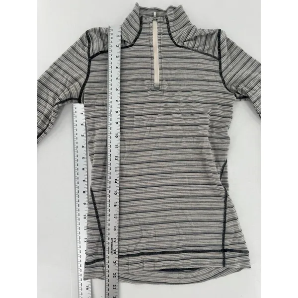 Smartwool Merino Wool 1/4 Zip Base Layer Top XS Gray Stripe Mock Neck Outdoor - Image 12