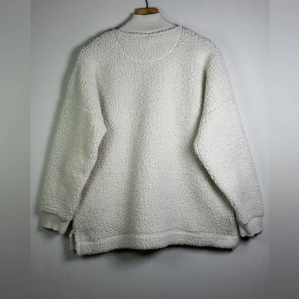 Aerie Women’s Dream Fleece Sherpa Half Zip Pullover Cream Cozy Minimalist Sz M - Image 4