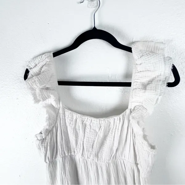 FREE THE ROSES 100% Cotton White Gauzy Tiered Lined Pockets Midi Dress Medium - Image 8