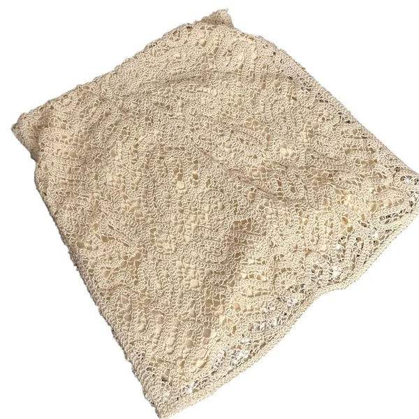 A New Day BOHO Crochet Lace Overlay Mini Skirt Cream‎ Beige Open Knit Festival Size S - Image 7