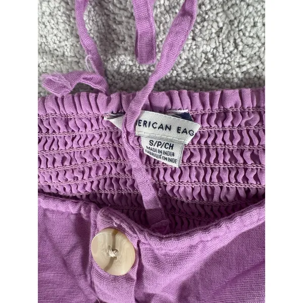 American Eagle Linen Button Crop Top Puff Balloon Sleeve‎ Purple Women's Small - Image 2