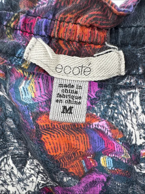 Ecote Multicolor Printed Mini Dress M 100% silk button front colorful pockets - Image 9