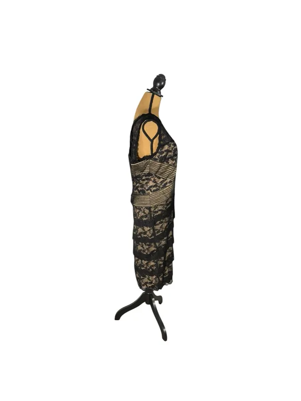 Blu Sage Black Nude Lace Cocktail Dress 16 Tiered Pleated Waist Wedding Guest - Image 2
