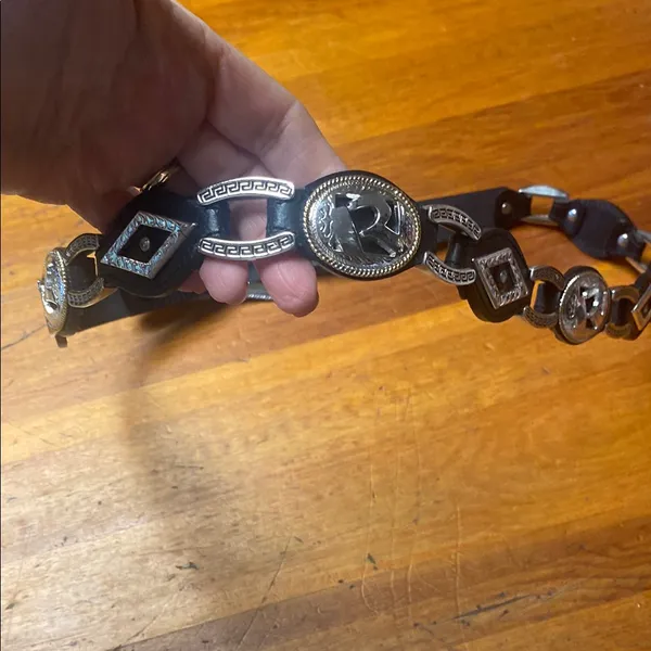 Black Leather Belt with Silver Buckle - Image 3