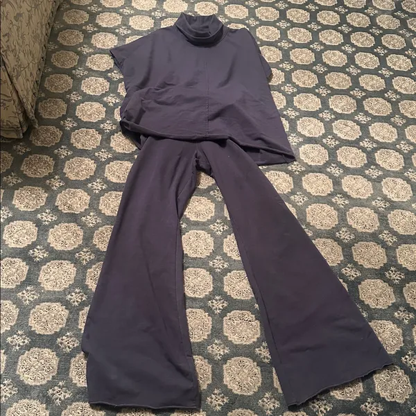 Sundays 2 piece top and bottom set cotton outfit flare elastic waist M blue - Image 6