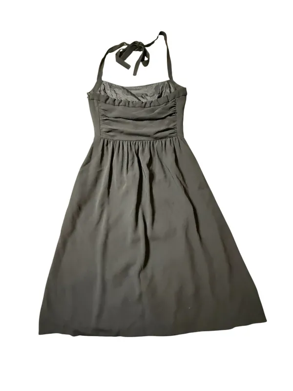 Antonio Melani Black Halter Midi Dress Sz 4 Ruched Bodice Cocktail Wedding Guest - Image 3